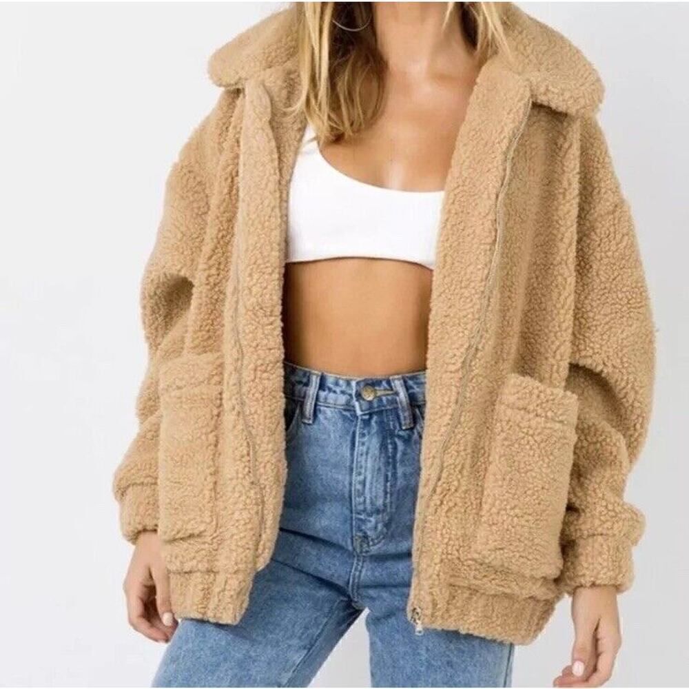 I.Am.Gia Faux Fur Jacket Full Zip Tan Womens Size Small